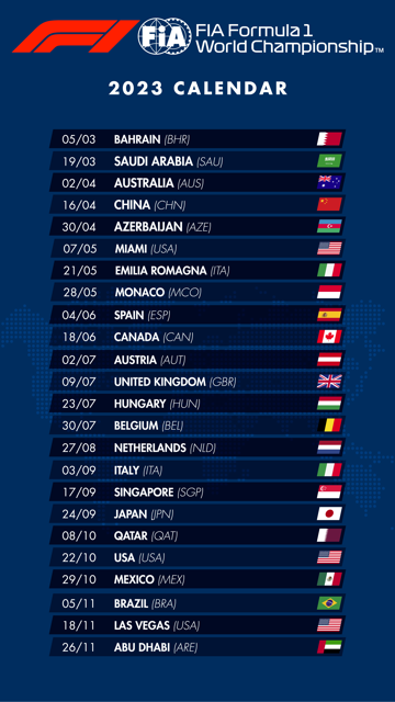 Calendário Do Campeonato Mundial De Fórmula 1 Da FIA 2023 é Aprovado ...